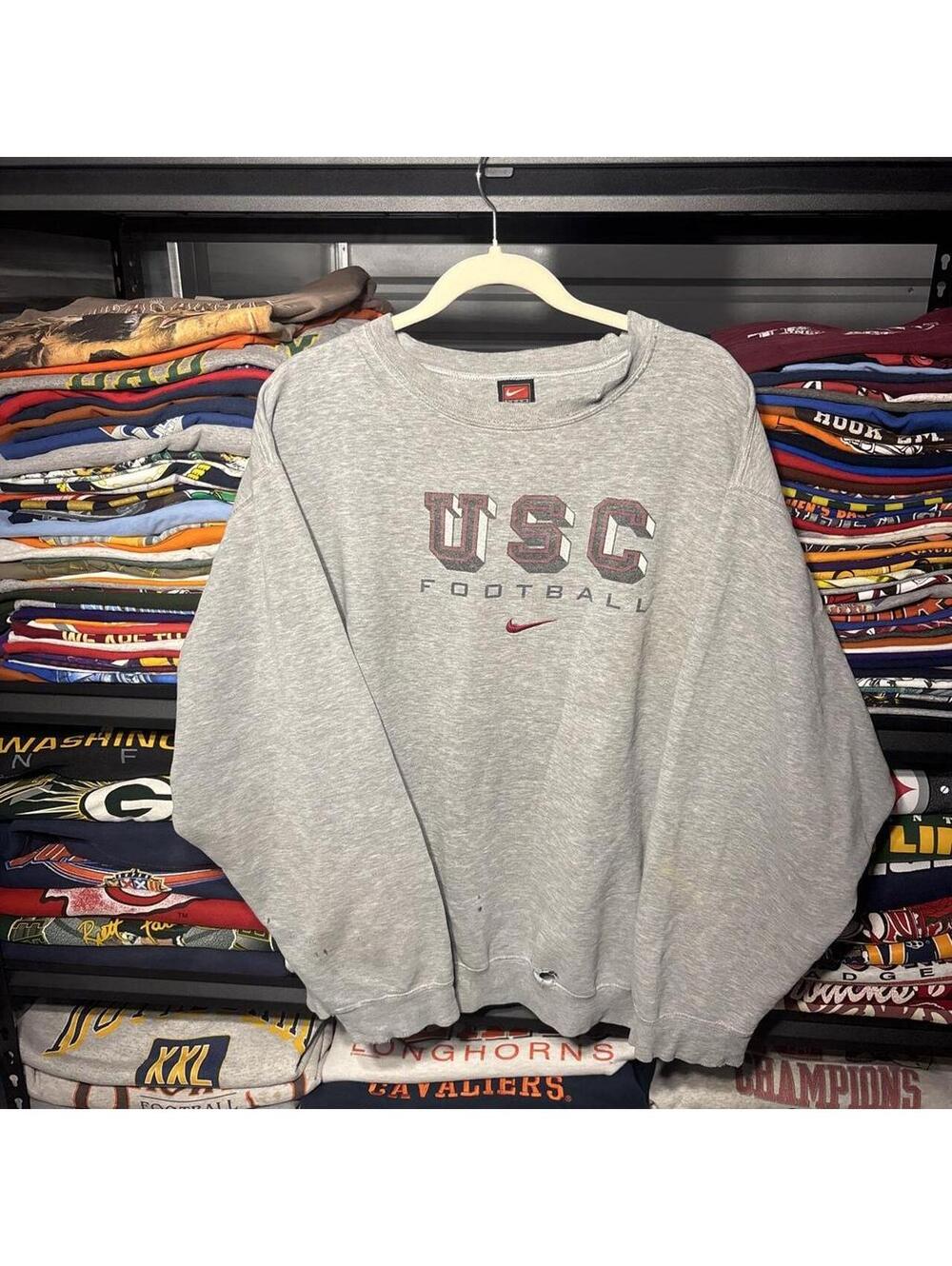 Vintage Y2K Nike Center Swoosh USC Football Sweatshirt Crewneck Gray XXL